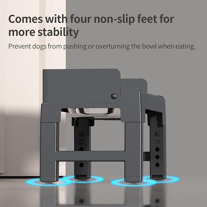 Elevated Dog Bowls for Medium and Large Dogs, Spill-Proof Tiltable Dog Feeder with Slow Feeder Bowl and Stainless Steel Water Bowl, 6-Height Adjustable Raised Dog Bowl Stand