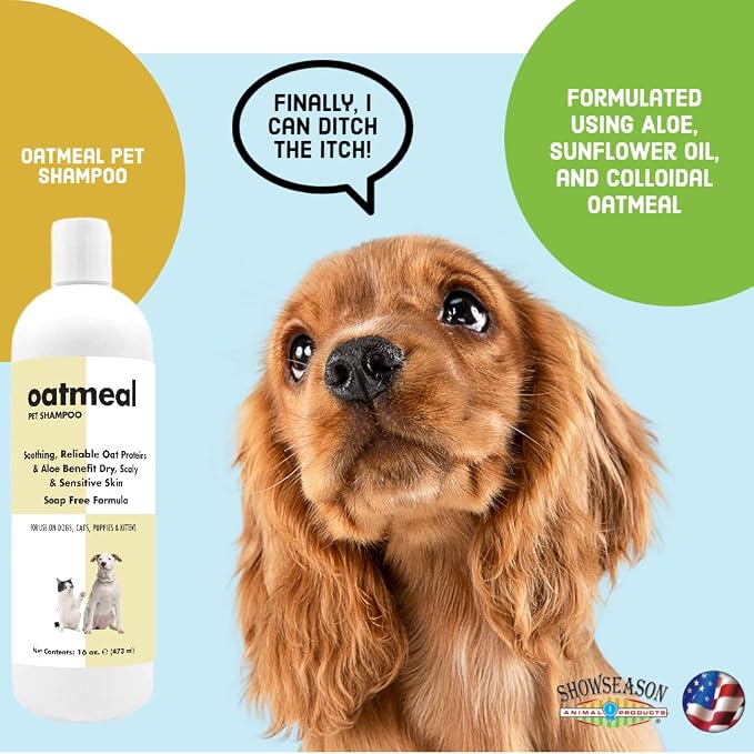 Itch Relief Oatmeal and Aloe Pet Shampoo 16 oz. for Dogs & Cats | Anti-Itch & Deodorizing Formula | Soothe and Moisturize Dry Itchy Sensitive Skin