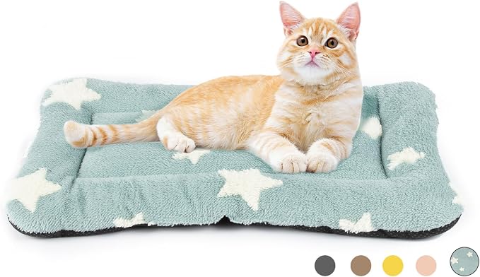 Mora Pets Cat Bed for Indoor Cats Washable Dog Crate Pad Cute Star Dog Bed Mat for Small Dogs Pet Kennel Pad for Cage Soft Flat Puppy Kitten Cushion for Sleeping Anti-Slip Blue 22 x 13 | Ultra Soft Cat Bed for Carrier, Puppy Crate Pad for Dog Cages Coz...