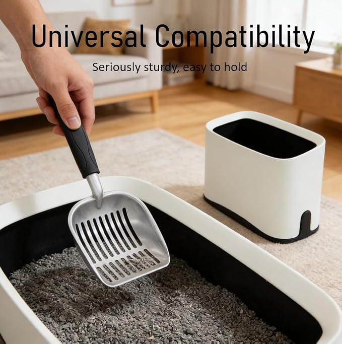 Heavy Duty Cat Litter Scoop with Holder - All Metal Cat Litter Scooper with Holder - Speed Sifter Litter Box Scooper Captures All Clumps - Aluminum Cats Litter Scooper