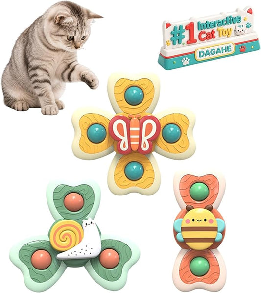 Cat Suction Cup Spinner Toy 3PCS Strong Suction 360° Spin Stick Anywhere | Window Perch Interactive Spin Windmill Swat Play Fun Exercise for Indoor Glass Tile Mirrors(Insect-Large)