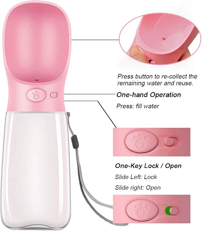 QQPETS Dog Water Bottle Leak Proof Portable High Capacity Drink Cup for Pet Large Dogs Outdoor Walking Hiking Travelling 19 OZ (Pink)