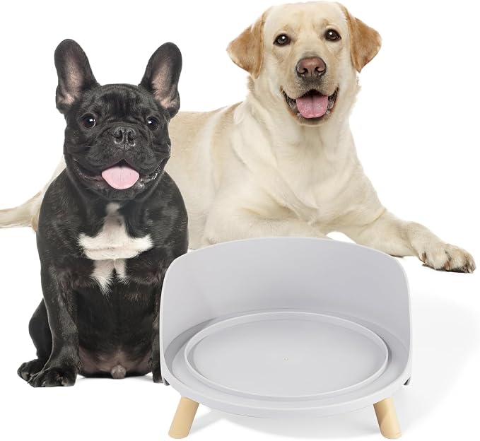 Raised Dog Feeder Bowl Stand (Without Bowls), Fits Dish up to Φ 8" | Spill Proof Elevated Dog Food Stand, Anti-slip Pet Food Holder Feeding Table for Medium and Large Breeds, Grey