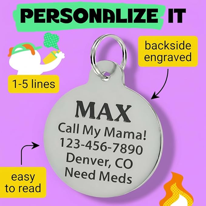 Bad Tags Personalized Dog and Cat ID Tags in 25+ Designs and 2 Sizes - 5 Lines of Custom Engraved Text - Funny Cute Personalized Pet Tags (F*ck Those Squirrels - Black, Small (1 inch))