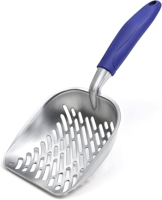 Cat Litter Scoop, Kitty Metal Scooper, Heavy Duty Aluminum Deep Sifter with Long Handle, Rustproof Durable Kitten Poop Shovel for Travel & Small Litter Box