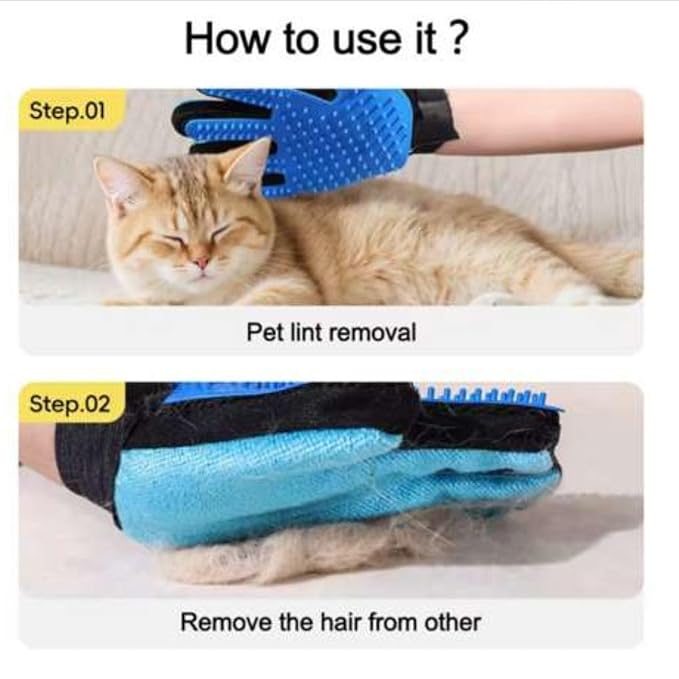 2-in-1 Pet Grooming Gloves 2-Pack – Double-Sided Deshedding & Pet Hair Remover for Dogs & Cats – Gentle Massage Glove – Lint Remover for Furniture & Clothing
