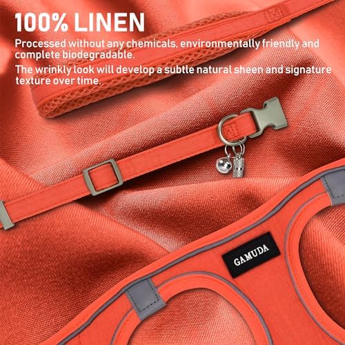 GAMUDA Small Pet Harness Collar and Leash Set, Step in No Chock No Pull Linen Fabric Soft Mesh Dog Vest Harnesses Reflective for Dogs Puppy Cats Kitten Rabbit (Orange, L)