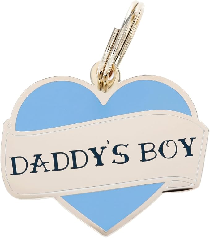 Two Tails Pet Company Personalized 'Daddy's Boy' Pet ID Tag & Collar Charm - Custom Engraved Dog Tags for Pets - Luxury Brass, Gold Plating