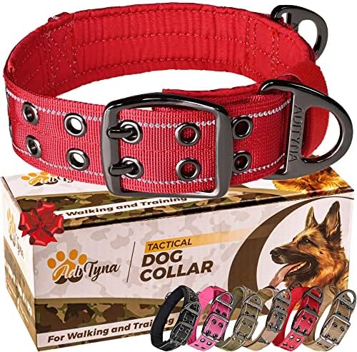 ADITYNA Heavy Duty Red Dog Collar for Medium Dogs with Traffic Handle
