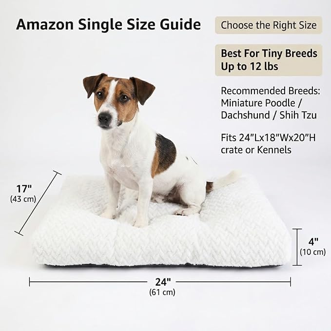 24 Inch Dog Crate Bed for Small Dogs, Washable Dog Crate Pad for Dog Cages, Soft Jacquard Flannel Kennel Mat with Anti-Slip Bottom, Fluffy Crate Mat for Puppies and Small Dogs,White