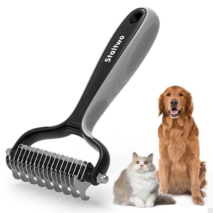 Staltwo Deshedding Dog Brush, Deshedding Undercoat Brush for Dog&Cat | Grey Extra-Wide Double-Sided Pet Grooming tool | Shedding Control for Long/Medium-Haired Dogs and Cats, Knot Removal