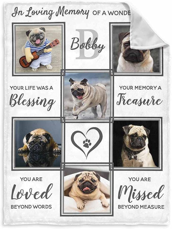 Personalized Memorial Fleece Blanket with Dog Cat Photo in Loving Memory of A Wonderful Dog White Custom Pet Sympathy Remembrance Gift for Family and Friends 40X50 Inch