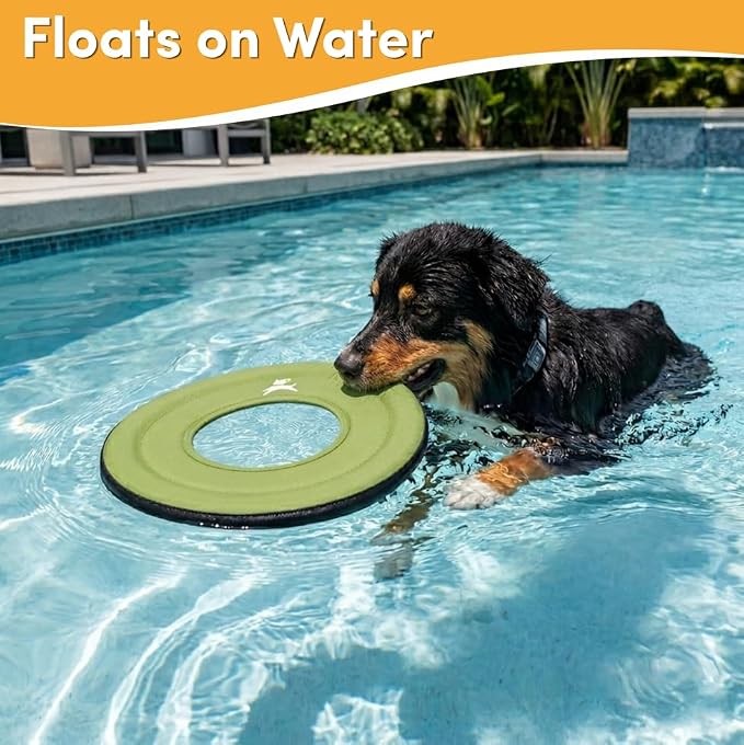 OllyDog Super Flyer Dog Flying Disc – Floating Fetch Toy for Water Play, Soft Eco-Friendly Recycled Fabric, Gentle on Teeth, 11" for Medium & Large Dogs (Palm, 11")