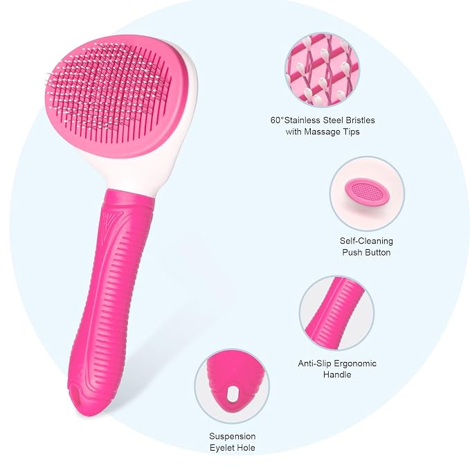 Aogeili Self-Clean Slicker Brush, Deshedding Comb for Dogs Cats Rabbits | One-Click Release Removes Loose Undercoat, Mats & Tangles, for Long & Short Hair Shedding Pets