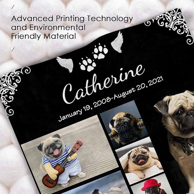 Personalized Pet Photo Blanket Wings of Angle Custom Loss of Dog Memorial Fleece Blankets Ultra-Soft Micro Throw Blanket Gift for Kids Grieving Pet Owner 30X40 Inch