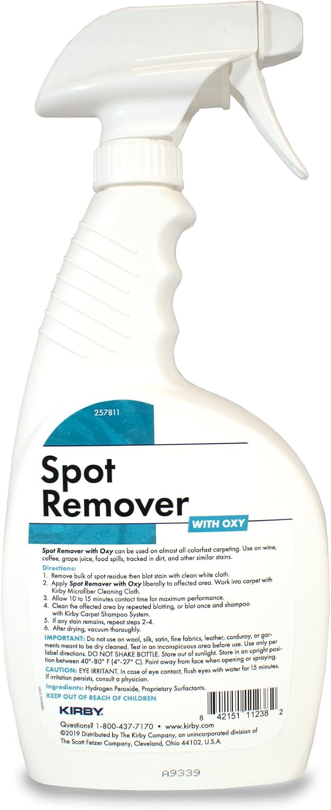 Kirby 283297 Pet Stain & Odor Remover Spray – Advanced Carpet Spot Cleaner for Dog & Cat Accidents – Fast-Acting, No-Residue Formula – 22 Oz Bottle