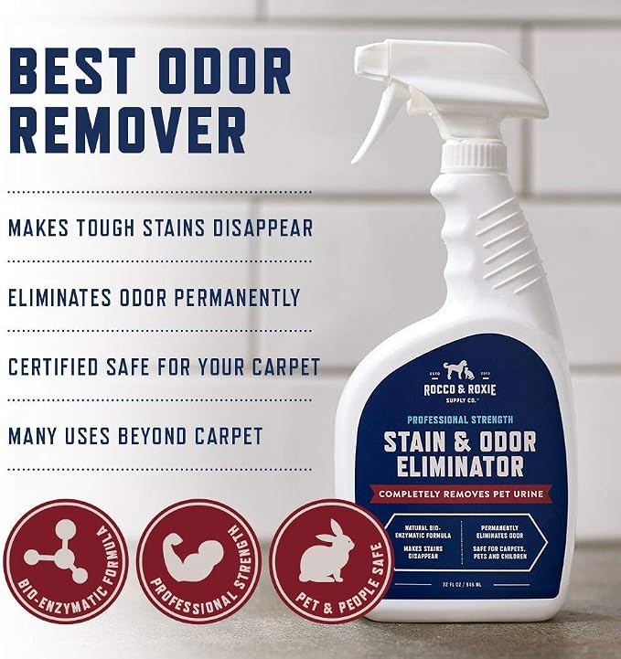 Rocco & Roxie Enzyme Stain & Odor Eliminator, 1 Gallon | Bio-enzymatic urine destroyer; CRI Certified Safe; made in USA; for carpets, bedding, litter boxes, crates & cars