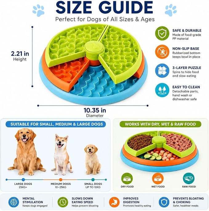 3-Level Slow Feeder Dog Bowls - Non-Slip Interactive Dog Puzzle Toy