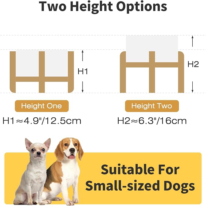 Elevated Ceramic Dog Bowl Set, Anti-Skid Bamboo Stand, White, 6.1 inch | Food and Water Bowls with Fixed Non-Slip Rubber Ring, Microwave Safe, Easy to Clean, 3.5 Cup per Bowl, for Small Breed Dogs