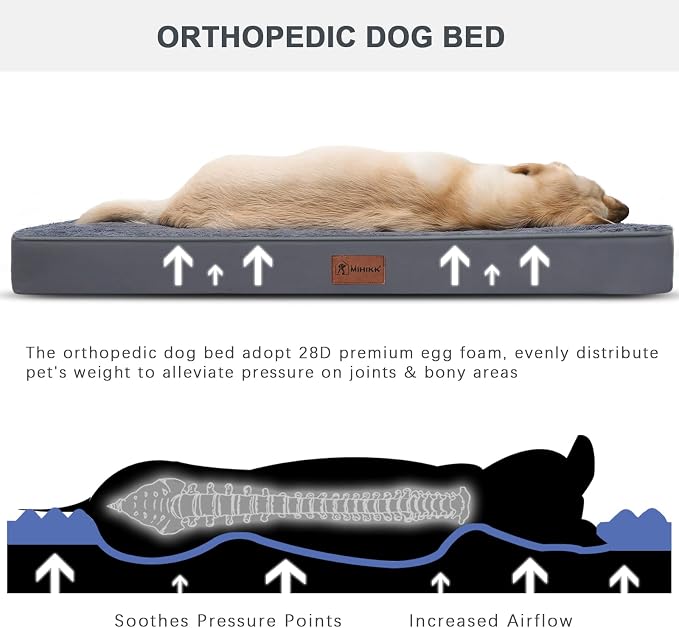 Waterproof Extra Large Size Dog Crate Bed Orthopedic 44x32 Grey | Removable Washable Cover, Egg Crate Foam, Soft Plush Flat Pet Mat, Non-Slip Bottom, Fits Extra Large Dogs Up to 100 lbs