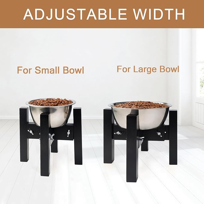 Elevated Dog Bowl Stand Adjustable Dog Food Holder 7”H Small Black | 7” Elevated Dog Bowl Stand, Small Dogs, Adjustable, Fits 6”-8” Bowls, Single Bowl Holder, Natural Bamboo, Classic Black