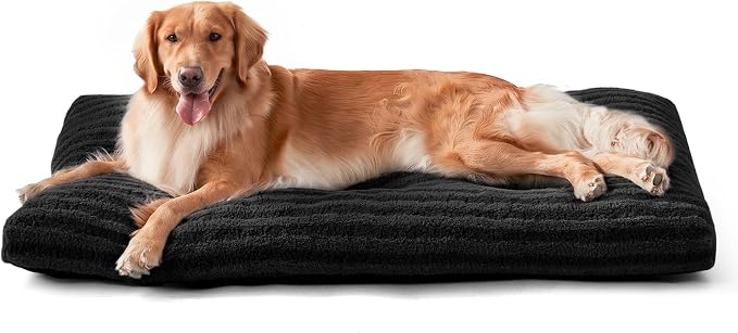 FURTIME Washable XL Dog Bed for Extra Large Dogs, Deluxe Dog Crate Beds | Comfy Fluffy Kennel Pad Anti-Slip Pet Sleeping Mat, Machine Washable Dogs Pillow, 40"x27"x3.5", Black