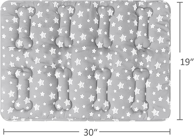 Dog Crate Mat (30" X 19") 2 Pack, Soft Dog Bed Pad Mat with Cute Prints | Personalized Crate Pad, Anti-Slip Bottom, Machine Washable Kennel Pad, Grey