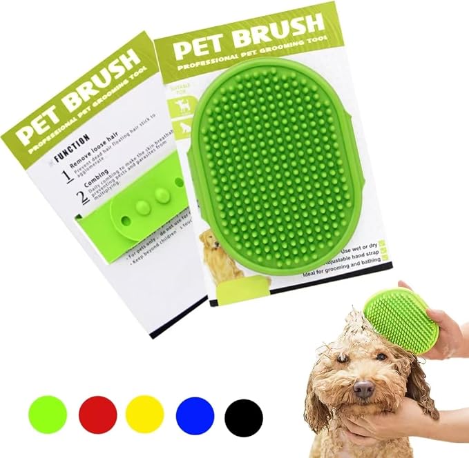 Pet Grooming Gloves & Brush Kit – 2-in-1 – Dog Washing Gloves Deshedding and Bathing Set for Dogs & Cats – Soft, Heat-Resistant, Easy to Clean – Massage Gloves & Scrubber Brush for Pets
