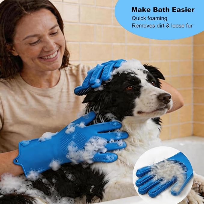 3PCS Dog Bath Brush Set | Dog Washing Gloves with Shampoo Brush, Dog Scrubber with Adjustable Handle, Pet Shower Brush for Bath, Massage and Grooming