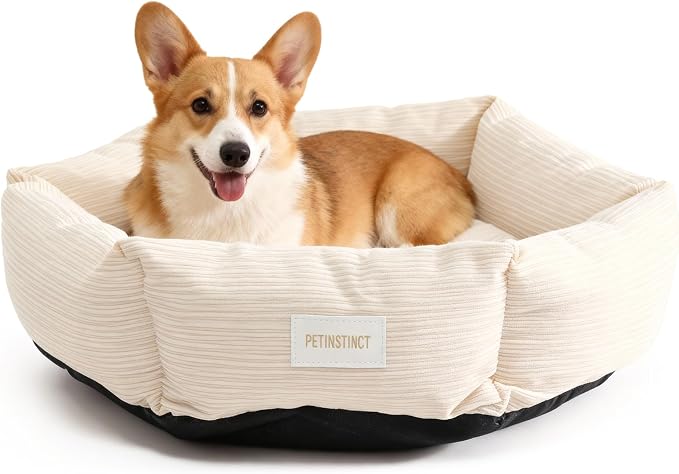 Medium Dog Bed, 30 Inch Washable Corduroy Dog Bed with Removable Cover & Anti-Slip Bottom, Durable Comfort for Medium to Large Dogs up to 45 lbs (Cream White)