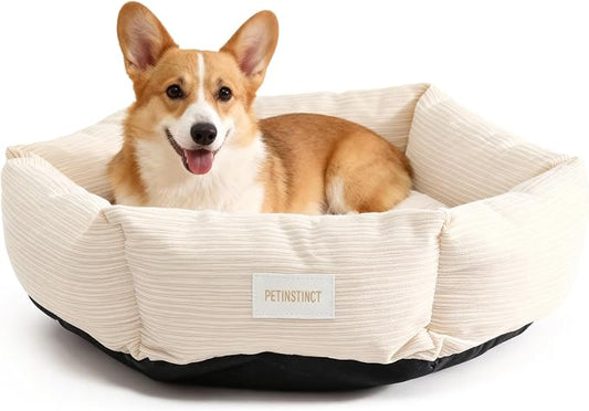 Medium Dog Bed, 30 Inch Washable Corduroy Dog Bed with Removable Cover & Anti-Slip Bottom, Durable Comfort for Medium to Large Dogs up to 45 lbs (Cream White)