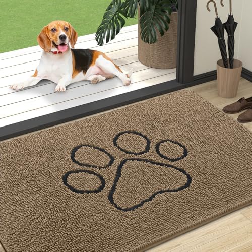 OLANLY Dog Door Mat for Muddy Paws 47x32, Paw Print Design Chenille Mud Mat