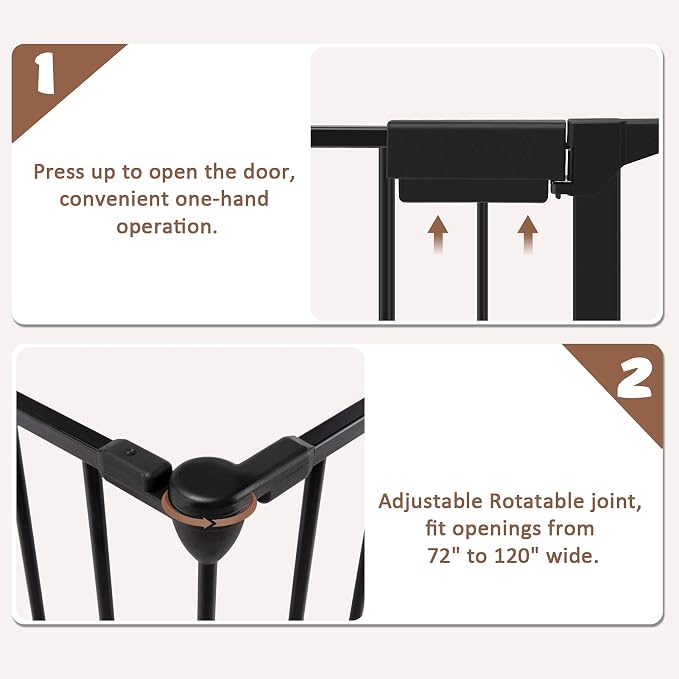 118" Wide Baby Gate Metal Safety Playpen - Fireplace Fence for Toddler/Pet/Dog, Fits 72"- 118" Wide, 5-Panel (30" H, Black)