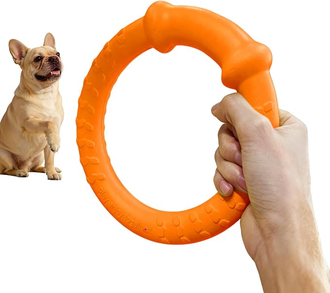 LaRoo Dog Chew Ring Toy for Small Dogs, Durable EVA Floating Puppy Teething Chew Toy, Interactive Tug of War Fetch Toy for Dental Cleaning & Outdoor Play (Orange)
