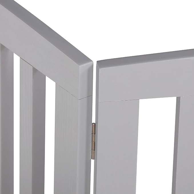 Freestanding Dog Door Indoor Folding Puppy Gate for Doorways Stairs 4-Panel Wood Pet Safe Barrier Fence for Hallways, Gray