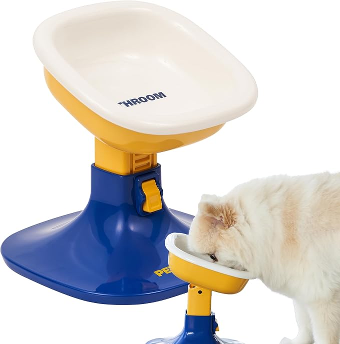 Well Fit Elevated Dog Bowl Stand, Yellow & Blue | Adjustable Height 4.5–7.4 in with 0–22° Tilt, Stable Non-Slip Feeding Stand for Dogs & Cats, Bowl Not Included