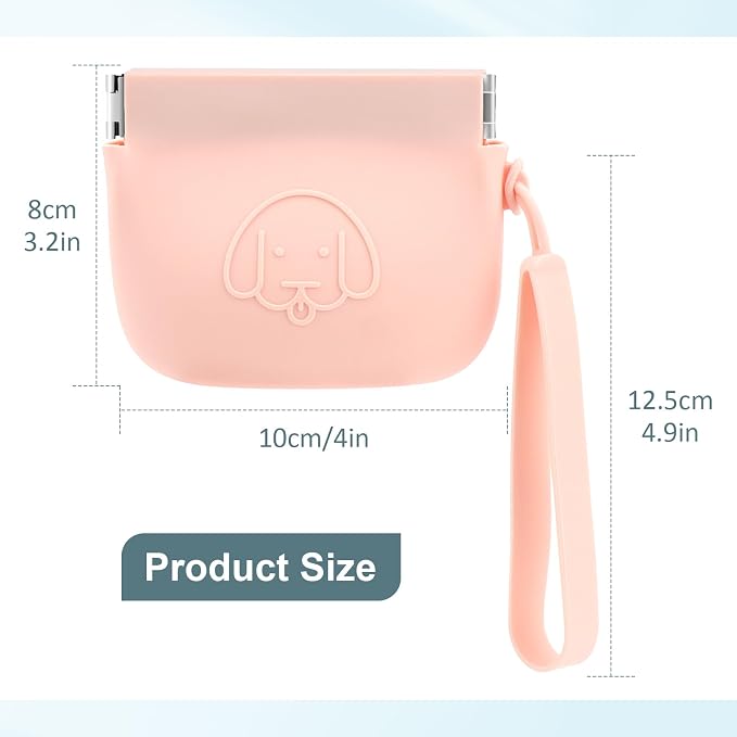 WALLFID Silicone Dog Treat Pouch, Auto Closure, with Pet Training Clicker, Walking Bag for Dog and Cat, Pocket Size, Easy to Clean, Odorless, Travel Bag (Pink)