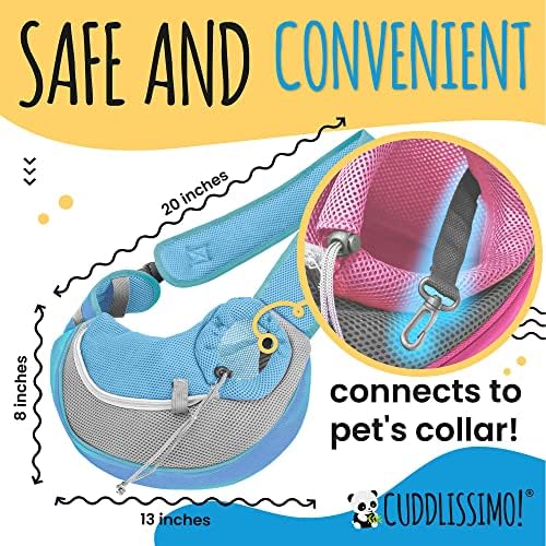 Cuddlissimo Small Dog Sling Carrier, Pet Cat Sling, Puppy Pouch - Blue-S