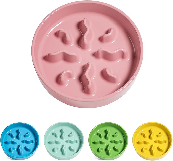 LE TAUCI PET Ceramic Slow Feeder Dog Bowls Small Breed, 0.5 Cups Dog Food Dish for Fast Eaters, Puzzle Bowl for Small Dogs and Cats, 5.5 Inch-Pink