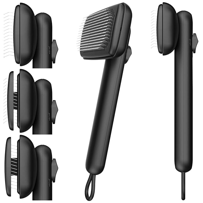 Self Cleaning Shedding Brush Grooming Tool for Long and Short Haired Dogs Cats Deshedding Hair Removal (Black)