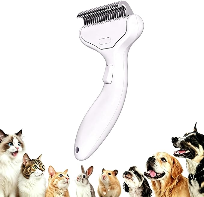 Undercoat Rake for Dogs & Cats, Deshedding Brush for Long haired Pets,Dog Brush for Shedding with Release Button,Best Cat Undercoat Brush&Deshedding Tool for Grooming (Creamy-White)