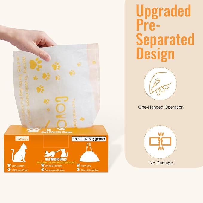 50 Pack Cat Litter Box Liners, Compatible with MeoWant SC01/C02/LR01 Litter Bags, Extra Thick Drawstring Heavy Duty Cat Waste Bags, 18.5" x 12.6"
