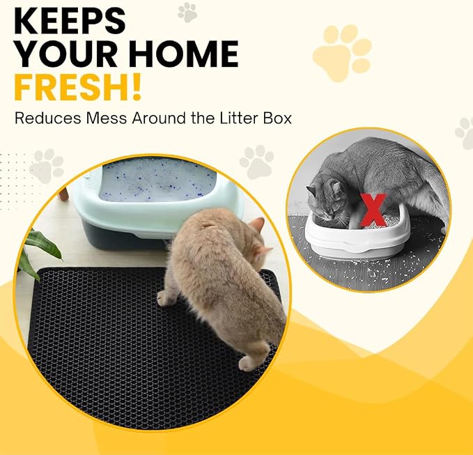 Andalus Brands Large Cat Litter Mat - Waterproof & Urine-Proof Litter Box Mat, Non-Slip Kitty Litter Mats for Floor, Easy to Clean Litter Trapping Design (30" x 24", Grey)