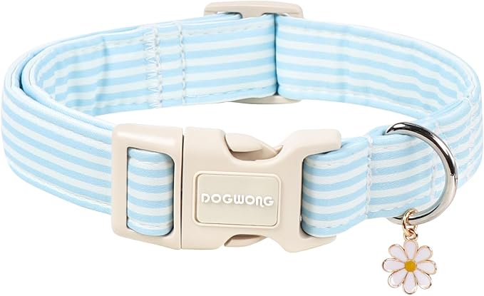 DOGWONG Blue Dog Collar, Summer Blue Striped Dog Collar with Plastic Buckle,Beach Boy Gril Dogs Collars for X-Small Puppies Dogs, Neck 8-12 inches