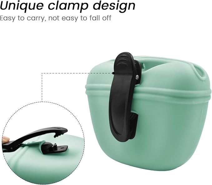 AUDWUD Silicone Dog Treat Pouch with Clicker Magnetic Closure Secure Clip | Upgraded clip keeps your treat pouch secure during training.Magnetic closure allows fast one hand access.Includes dog click