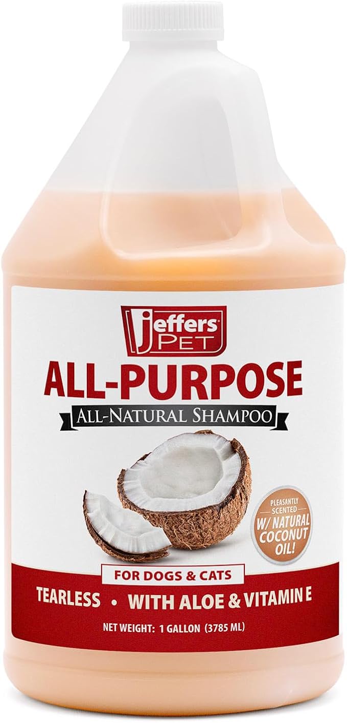 Jeffers Pet All Purpose Coconut Oil Conditioning Dog & Cat Shampoo, 128 oz – Deodorizing Grooming Wash, Coconut Based Soap Free Formula, Aloe Vera & Vitamin E, Concentrated pH Balanced Coat Cleanser