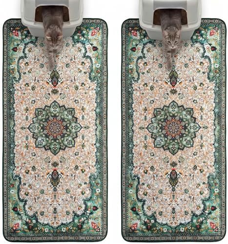 Hompet Cat Litter Mat 2 Pack, 24.8x54 Large Machine Washable Trapping Mats for Cats, Super Absorbent & Urine-Proof Cat Litter Box Mat for Floor, Waterproof & Non Slip Kitty Litter Rug