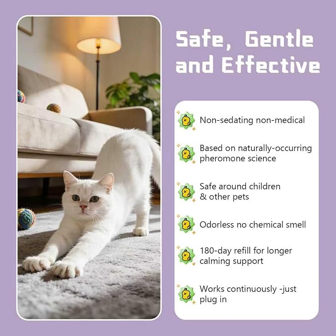 Cat Pheromone Calming Diffuser Kit 8 in 1 Calm Kit 2 Plug in + 6 Refills | 180 Days Supply Helps Reduce Stress-Related Behaviors Like Urine Spraying, Hiding, Scratching, Hissing