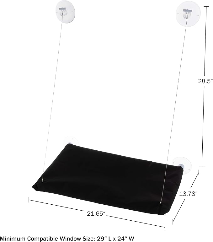 Cat Window Perch - Cat Window Hammock with Strong Suction Cups and Removable Machine Washable Oxford Cloth Cat Bed for Large Cats by PETMAKER (Black)
