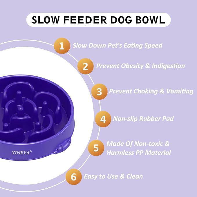 YINEYA 4 Cups Slow Feeder Dog Bowls Large Breed, Anti-Choking Pet Supplies, Maze Dog Food Bowl, Puzzle Feeder That Slow Down Eating
